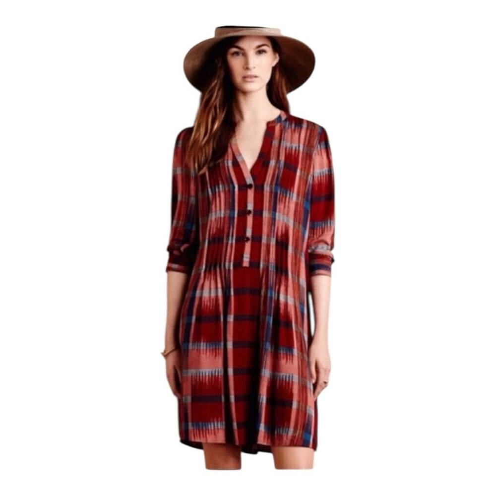Anthropologie 11.1 Tylho Sao Paolo Aztec Plaid Shirt Dress Medium NWT